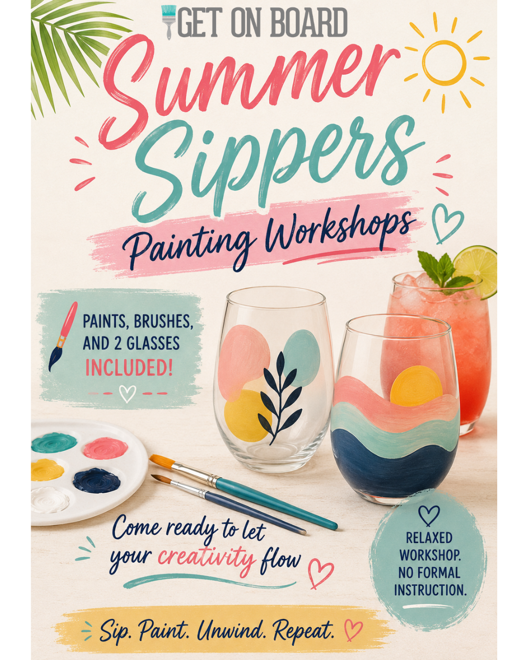 Monday 6.29 @ 6:30  Summer Sipper Glass Painting Workshop