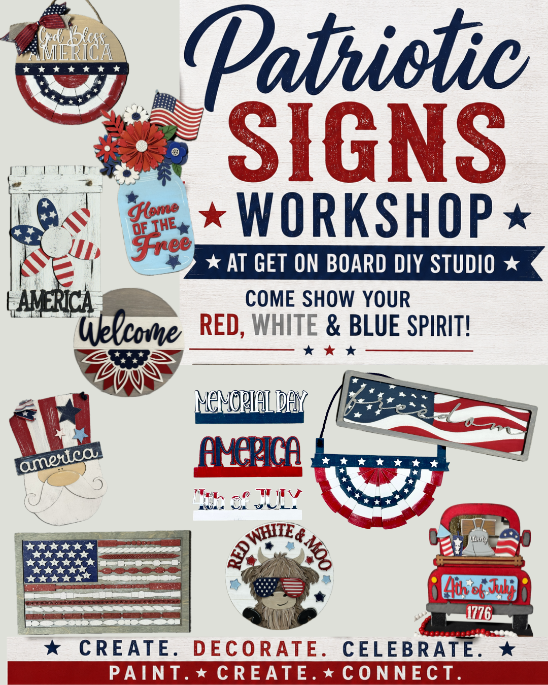 Sunday 6/7 @ 4:00pm  Patriotic Signs workshop